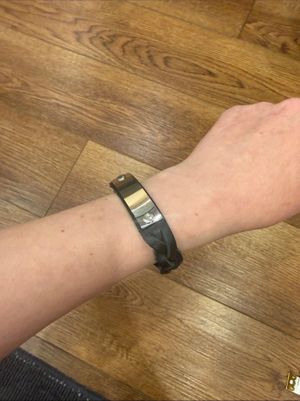 Plunder Black Braided Leather Bracelet with Silver ID Plate
